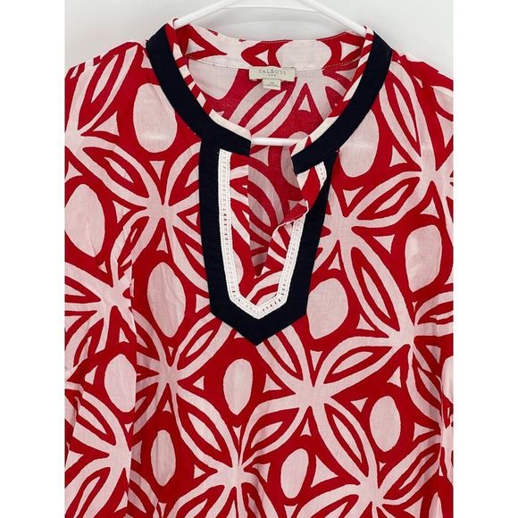 Talbots Tunic V Neck Beach Coverup Top Women Size Medium Red White Blue July 4th - Picture 5 of 12